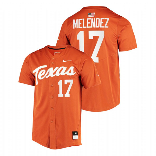 Mens Youth Texas Longhorns #17 Ivan Melendez Orange Replic College Baseball Limited Jersey