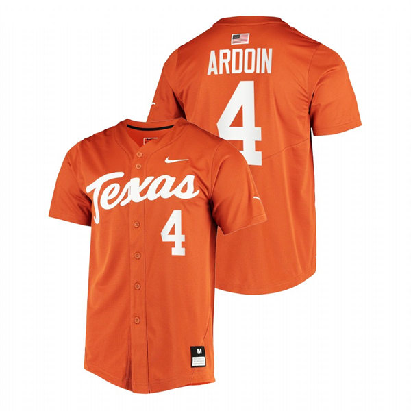 Mens Youth Texas Longhorns #4 Silas Ardoin Orange Replic College Baseball Limited Jersey