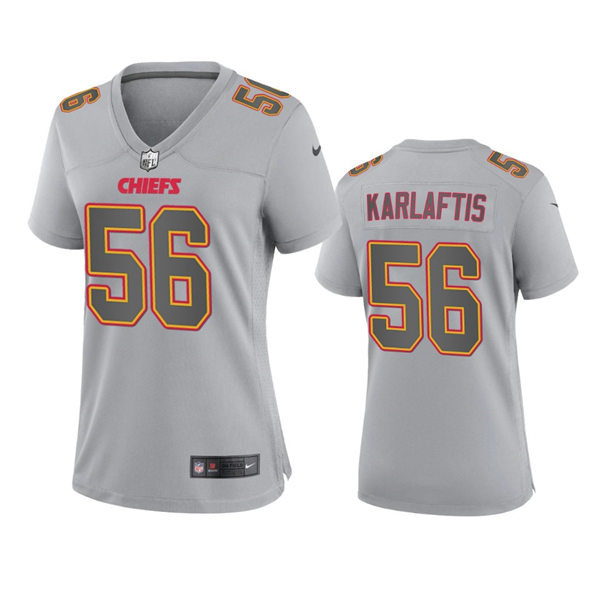 Women's Kansas City Chiefs #56 George Karlaftis Gray Atmosphere Fashion Game Jersey