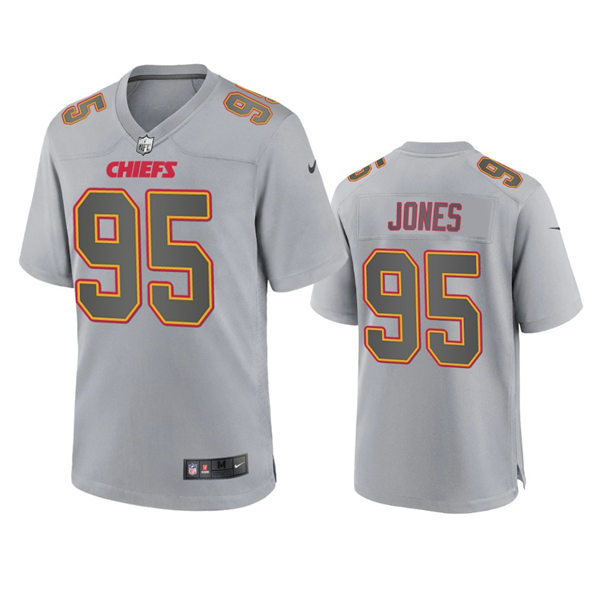 Mens Kansas City Chiefs #95 Chris Jones Gray Atmosphere Fashion Game Jersey