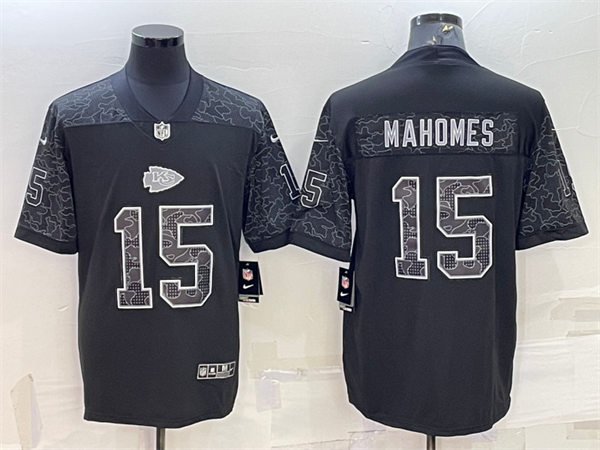 Mens Kansas City Chiefs #15 Patrick Mahomes Black Reflective Limited Jersey