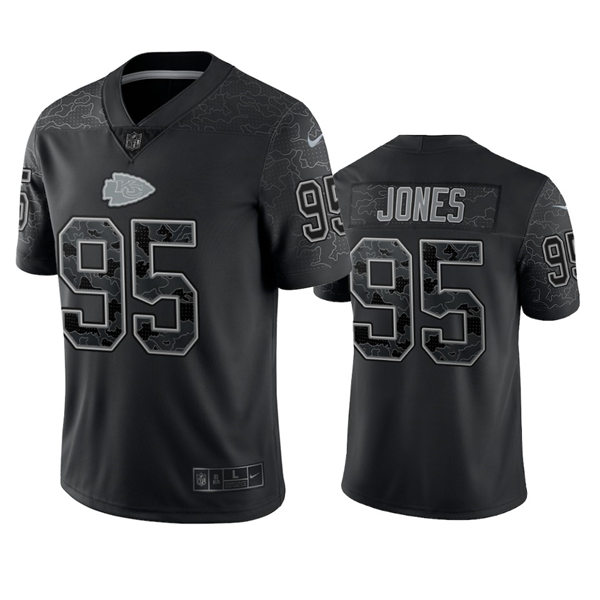 Mens Kansas City Chiefs #95 Chris Jones Black Reflective Limited Jersey