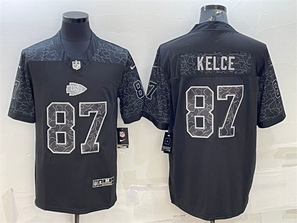Mens Kansas City Chiefs #87 Travis Kelce Black Reflective Limited Jersey