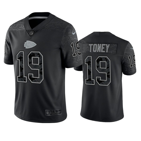 Mens Kansas City Chiefs #19 Kadarius Toney Black Reflective Limited Jersey