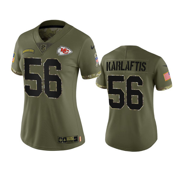 Women's Kansas City Chiefs #56 George Karlaftis Olive 2022 Salute To Service Limited Jersey