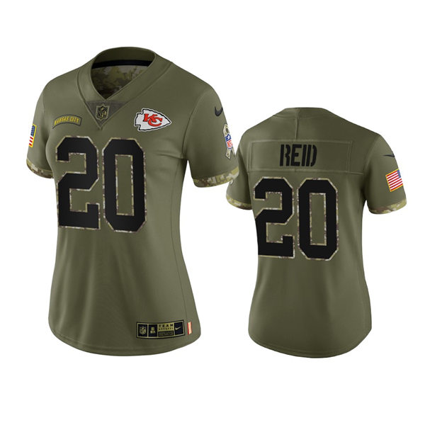 Women's Kansas City Chiefs #20 Justin Reid Olive 2022 Salute To Service Limited Jersey