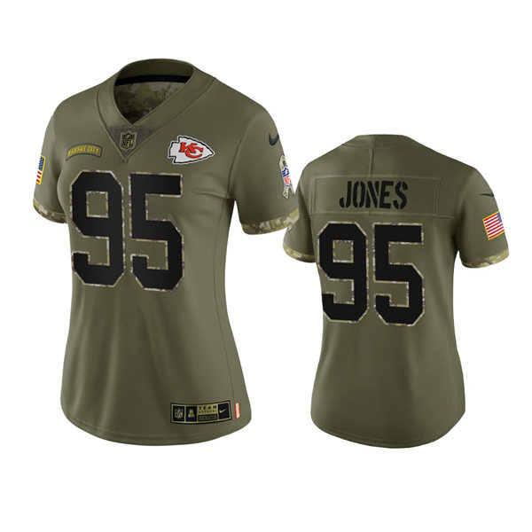 Women's Kansas City Chiefs #95 Chris Jones Olive 2022 Salute To Service Limited Jersey