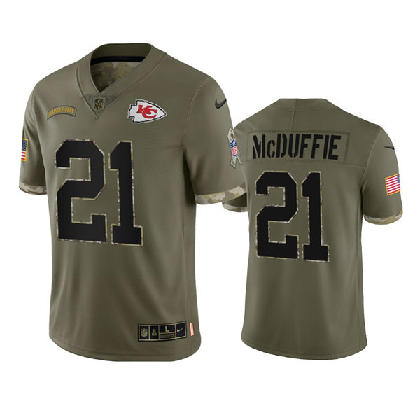 Mens Kansas City Chiefs #21 Trent McDuffie Nike 2022 Salute To Service Limited Jersey - Olive