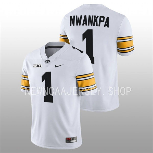 Men Youth Iowa Hawkeyes #1 Xavier Nwankpa Nike White College Football Game Jersey