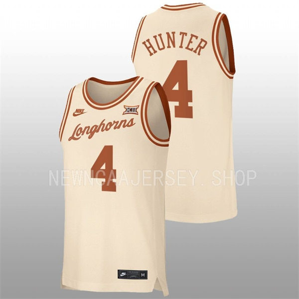 Men's Youth Texas Longhorns #4 Tyrese Hunter Nike 2022 Cream Retro College Basketball Jersey