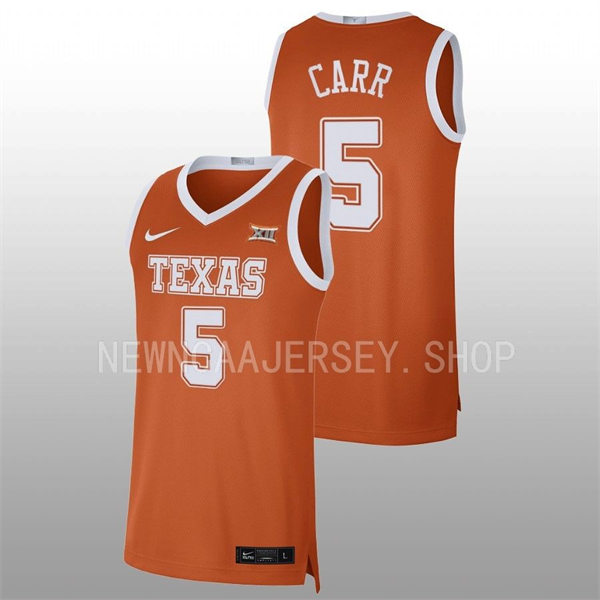 Men's Youth Texas Longhorns #5 Marcus Car 2022 Orange College Basketball Game Jersey