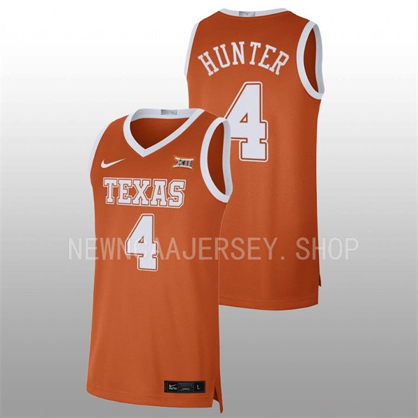 Men's Youth Texas Longhorns #4 Tyrese Hunter 2022 Orange College Basketball Game Jersey