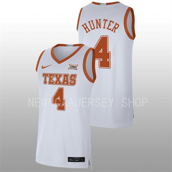 Men's Youth Texas Longhorns #4 Tyrese Hunter 2022 White College Basketball Game Jersey
