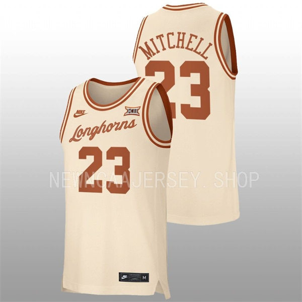 Men's Youth Texas Longhorns #23 Dillon Mitchell Nike 2022 Cream Retro College Basketball Jersey