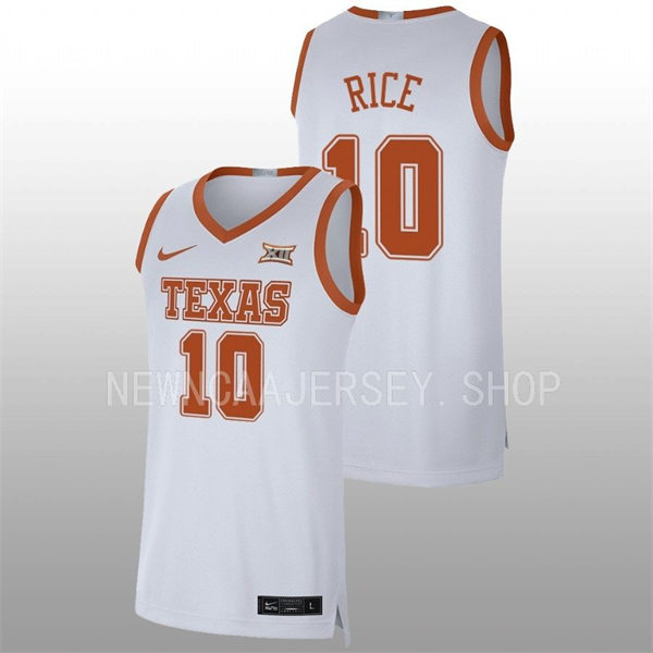 Men's Youth Texas Longhorns #10 Sir'Jabari Rice 2022 White College Basketball Game Jersey