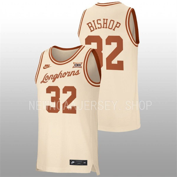 Men's Youth Texas Longhorns #32 Christian Bishop Nike 2022 Cream Retro College Basketball Jersey