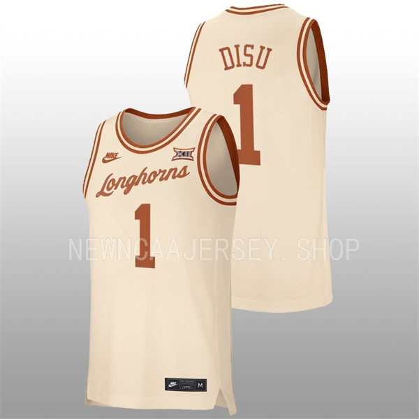 Men's Youth Texas Longhorns #1 Dylan Disu Nike 2022 Cream Retro College Basketball Jersey