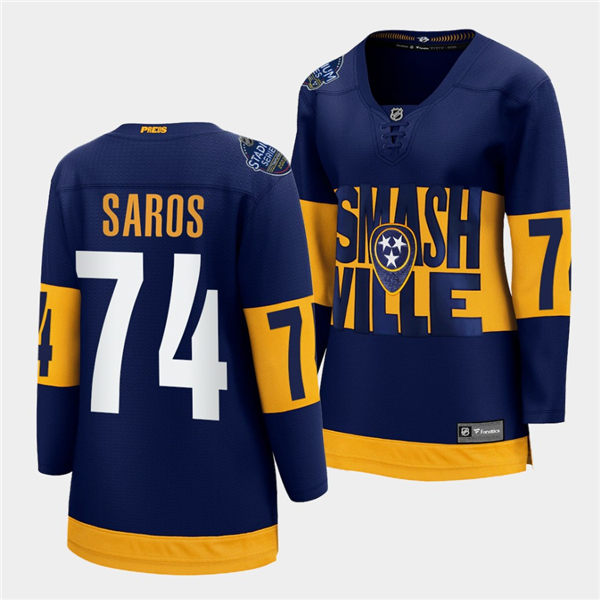 Womens Nashville Predators #74 Juuse Saros Adidas Navy 2022 Stadium Series Jersey