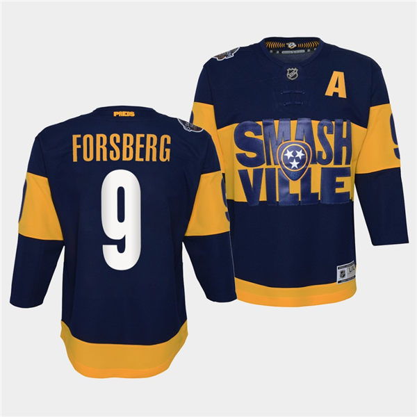 Youth Nashville Predators #9 Filip Forsberg Adidas Navy 2022 Stadium Series Jersey
