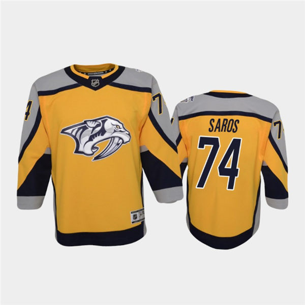 Youth Nashville Predators #74 Juuse Saros Adidas Gold 2021 NHL Retro Reverse Edition Jersey