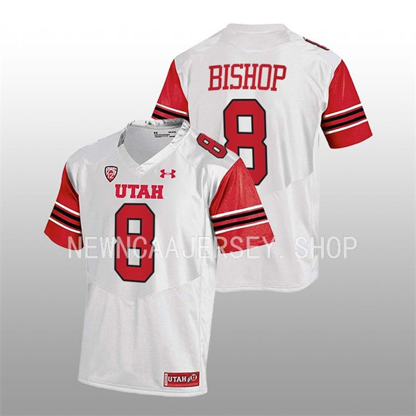 Mens Utah Utes #8 Cole Bishop White stripe Sleeves College Football Game Jersey