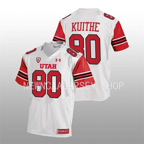 Mens Utah Utes #80 Brant Kuithe White stripe Sleeves College Football Game Jersey