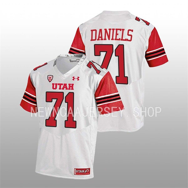 Mens Utah Utes #71 Braeden Daniels White stripe Sleeves College Football Game Jersey