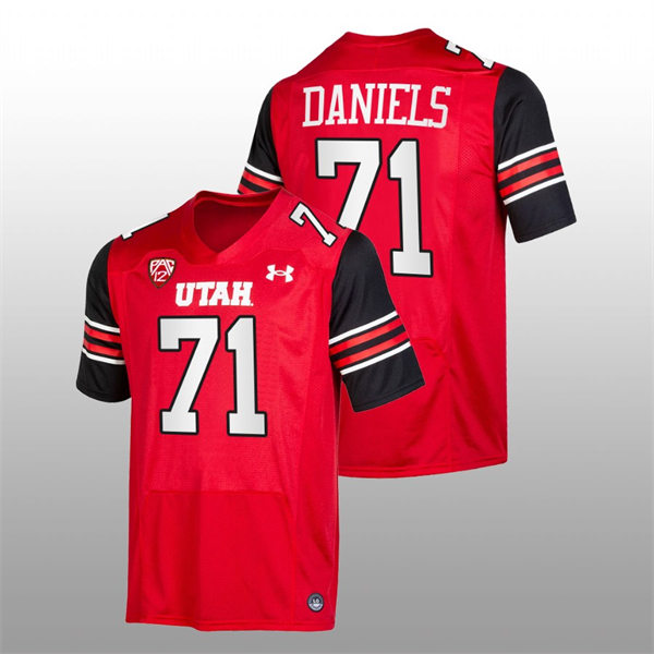 Mens Utah Utes #71 Braeden Daniels Red stripe Sleeves College Football Game Jersey