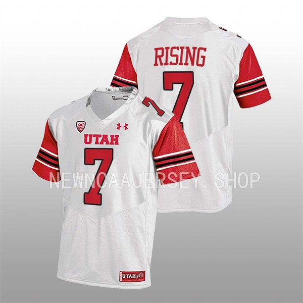 Mens Utah Utes #7 Cameron Rising White stripe Sleeves College Football Game Jersey