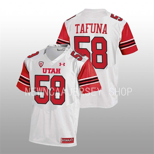 Mens Utah Utes #58 Junior Tafuna White stripe Sleeves College Football Game Jersey