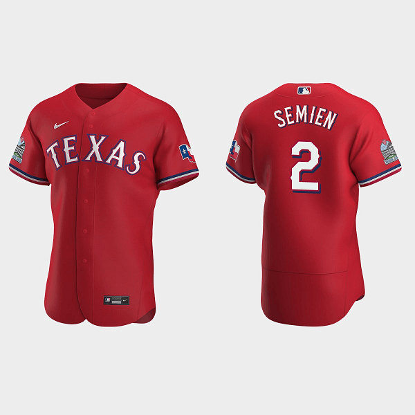 Mens Texas Rangers #2 Marcus Semien Nike Scarlet Alternate Authentic Jersey