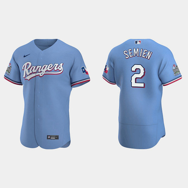 Mens Texas Rangers #2 Marcus Semien Nike Light Blue Alternate Authentic Jersey