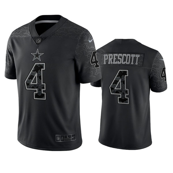 Mens Dallas Cowboys #4 Dak Prescott Black Reflective Limited Jersey