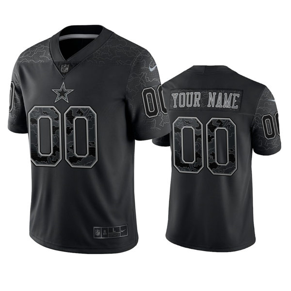 Mens Dallas Cowboys Custom Black Reflective Limited Jersey