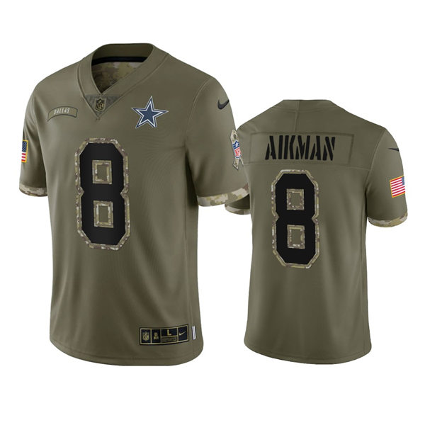 Mens Dallas Cowboys #8 Troy Aikman Olive 2022 Salute To Service Limited Jersey