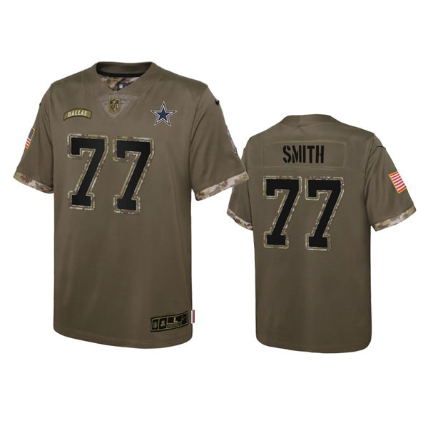 Youth Dallas Cowboys #77 Tyron Smith Olive 2022 Salute To Service Limited Jersey