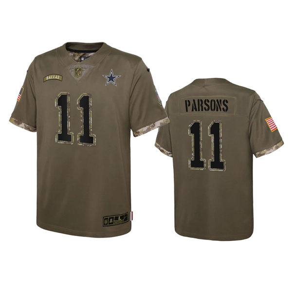 Youth Dallas Cowboys #11 Micah Parsons Olive 2022 Salute To Service Limited Jersey