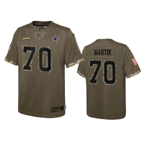 Youth Dallas Cowboys #70 Zack Martin Olive 2022 Salute To Service Limited Jersey