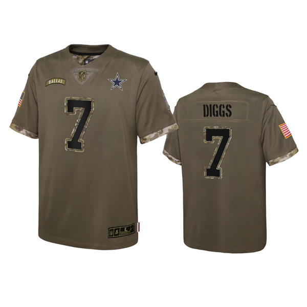 Youth Dallas Cowboys #7 Trevon Diggs Olive 2022 Salute To Service Limited Jersey