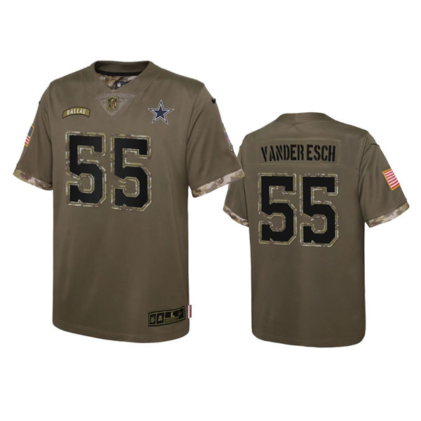 Youth Dallas Cowboys #55 Leighton Vander Esch Olive 2022 Salute To Service Limited Jersey