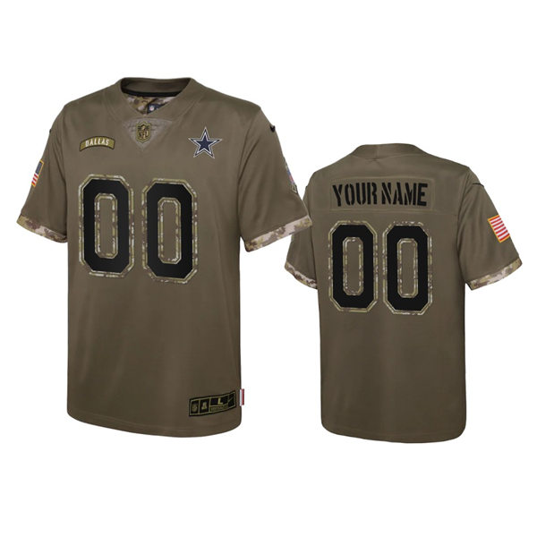 Youth Dallas Cowboys Custom Olive 2022 Salute To Service Limited Jersey