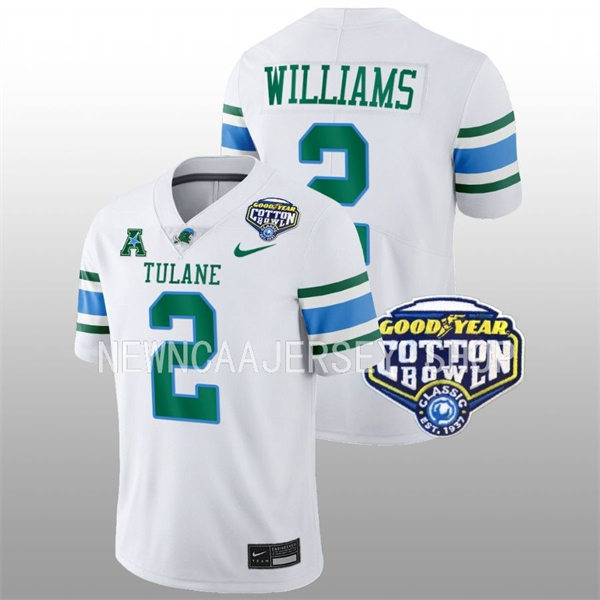 Mens Youth Tulane Green Wave #2 Dorian Williams College Football 2022 Cotton Bowl Game Jersey White