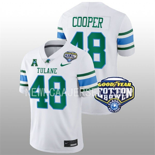 Mens Youth Tulane Green Wave #48 Keith Cooper College Football 2022 Cotton Bowl Game Jersey White