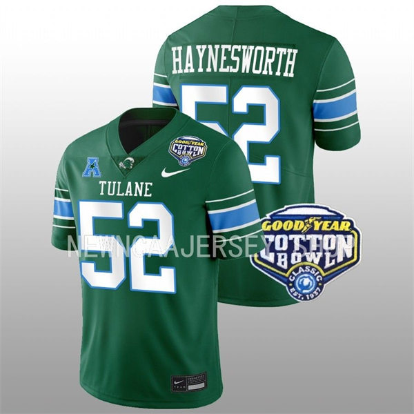 Mens Youth Tulane Green Wave #52 Sincere Haynesworth Green College Football 2022 Cotton Bowl Game Jersey