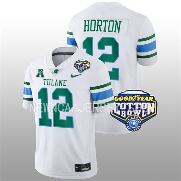 Mens Youth Tulane Green Wave #12 Kai Horton College Football 2022 Cotton Bowl Game Jersey White