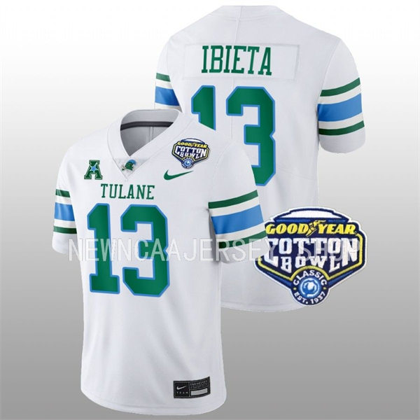 Mens Youth Tulane Green Wave #13 Justin Ibieta College Football 2022 Cotton Bowl Game Jersey White