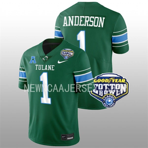 Mens Youth Tulane Green Wave #1 Nick Anderson Green College Football 2022 Cotton Bowl Game Jersey