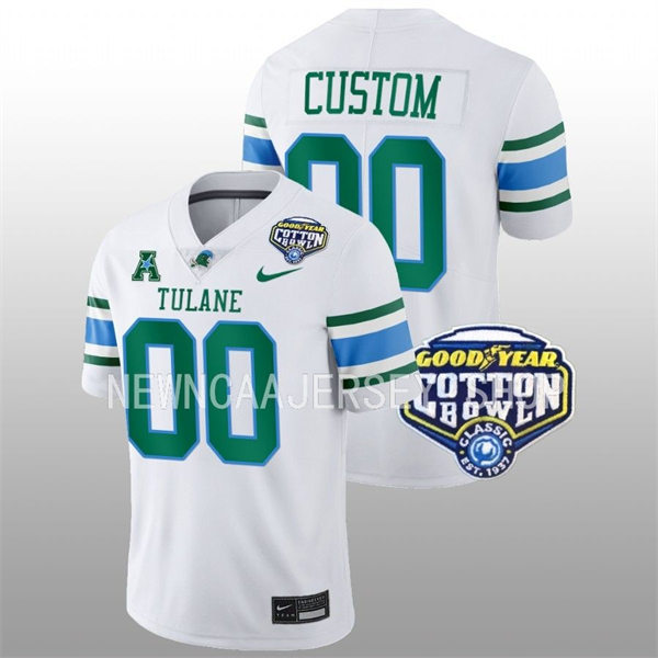 Mens Youth Tulane Green Wave Custom Nike White College Football 2022 Cotton Bowl Game Jersey