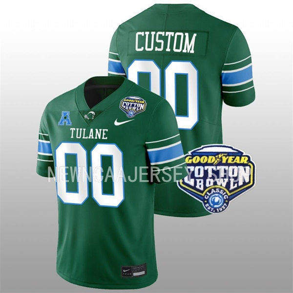 Mens Tulane Green Wave Custom Nike Green College Football 2022 Cotton Bowl Game Jersey