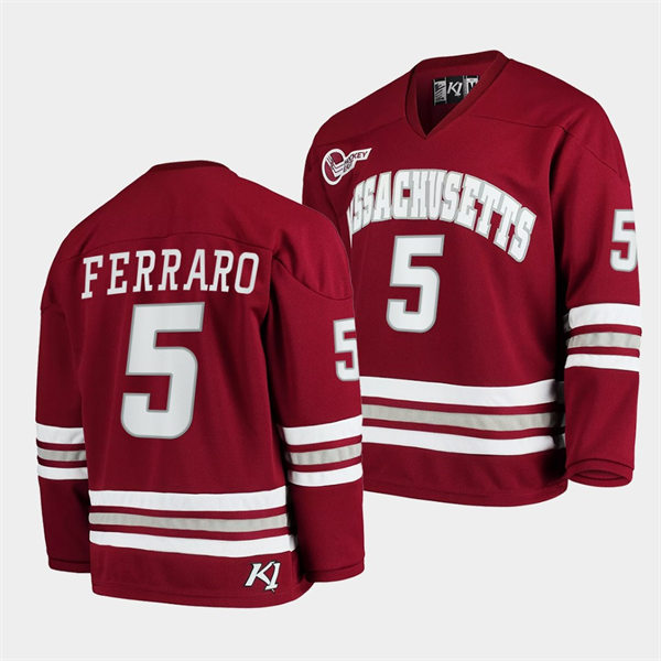 Mens Massachusetts Minutemen #5 Mario Ferraro Maroon Adidas College Hockey Game Jersey